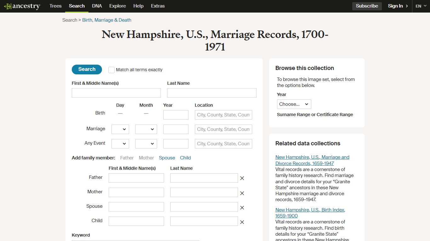 New Hampshire, U.S., Marriage Records, 1700-1971